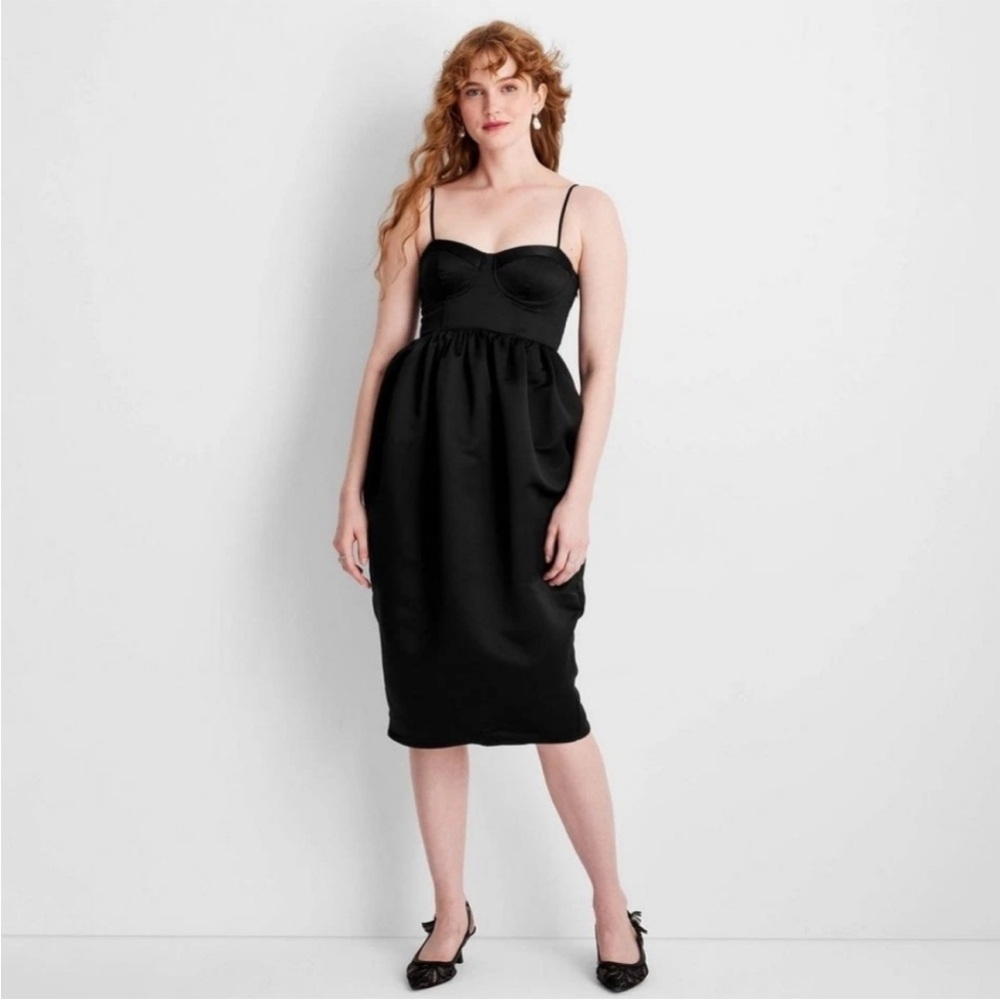 Future Collective Black Pin Up Girl Bustier Underwire Bubble Satin Midi Dress